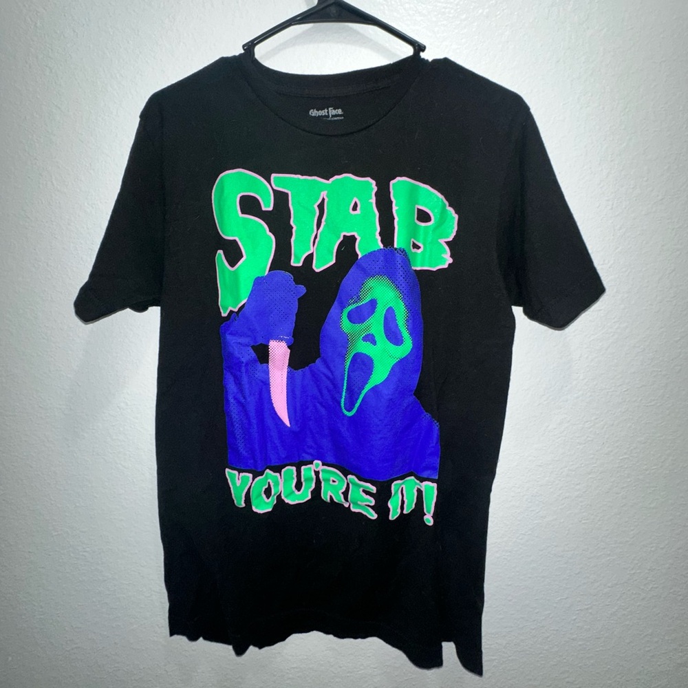 Ghostface Horror “Stab” Black Graphic Tee With Blacklight Ink